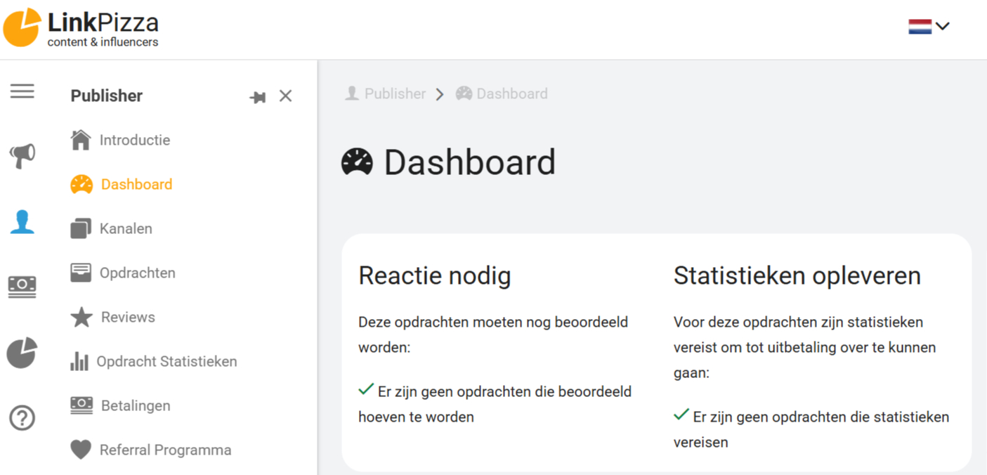 Publisher Dashboard LinkPizza linkpizza.com